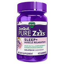 ZzzQuil PURE Zzzs Sleep+ Muscle Relaxation Melatonin Sleep Aid Gummies, Supports Healthy Muscle Function, Works Naturally With Your Body To Help You Fall Asleep Fast, Melatonin + Magnesium, No Next-Day Grogginess, Drug-Free & Non-Habit Forming, 42ct