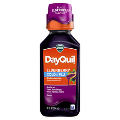 Vicks DayQuil Black Elderberry Flavored Cold & Flu Liquid, 12 fl oz