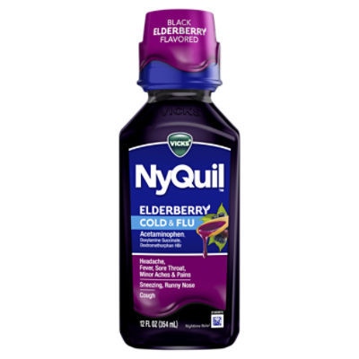 Vicks NyQuil Black Elderberry Flavored Cold & Flu Liquid, 12 fl oz