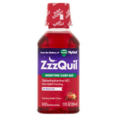 Vicks ZzzQuil Calming Vanilla Cherry Nighttime SleepAid Liquid, 12 fl oz
