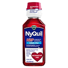 VICKS NyQuil HBP Cold & Flu Cherry Flavor, Nighttime Relief, 12 Fluid ounce