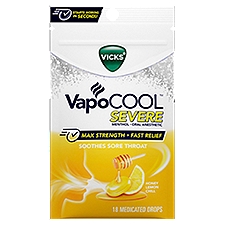 VICKS VapoCool Severe Honey Lemon Chill Medicated Drops, 18 count