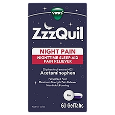 VICKS ZzzQuil Night Pain Nighttime Sleep-Aid Pain Reliever GelTabs, 60 count