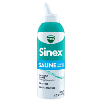 Vicks Sinex SALINE Nasal Spray, Drug Free Ultra Fine Mist, Clear Everyday Sinus Congestion Fast, Clear Mucus from a Cold or Allergy, Daily Use 5.0 fl oz