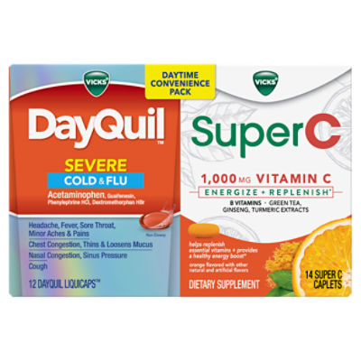 Vicks Daytime Convenience Pack DayQuil Liquicaps and SuperC Dietary Supplement, 26 Each