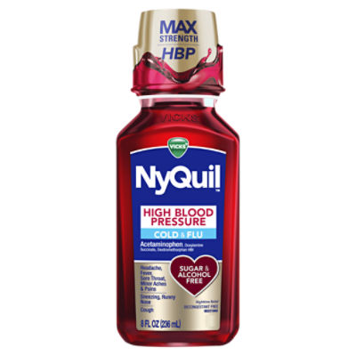 VICKS NyQuil Max Strength High Blood Pressure Cold & Flu Nighttime Relief Liquid, 8 fl oz