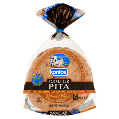 Kontos Whole Wheat Pocket-Less Pita, 5 count, 14 oz, 14 Ounce