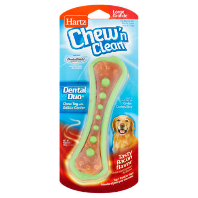 Hartz Chew'n Clean Dental Duo Tasty Bacon Flavor Toy + Treat for Dogs, Large, 3.6 oz