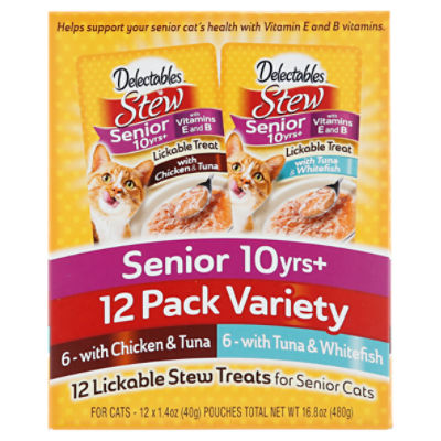 Delectables Lickable Stew Treats for Senior Cats Pack Variety, Senior 10yrs+, 1.4 oz, 12 count, 16.8 Ounce