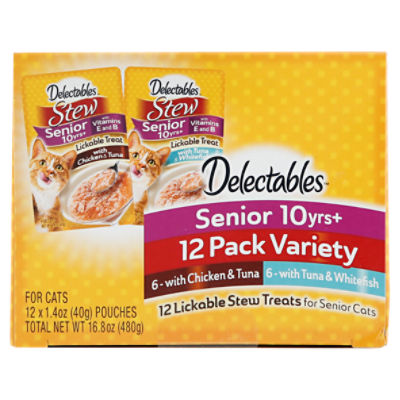 Delectables Lickable Stew Treats for Senior Cats Pack Variety Senior 10yrs 1.4 oz 12 count ShopRite