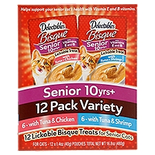 Delectables Lickable Bisque Treats for Senior Cats Pack Variety, Senior 10yrs+, 1.4 oz, 12 count