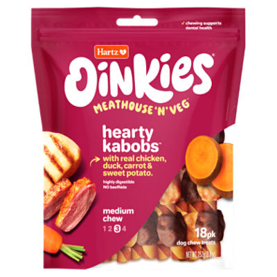 Hartz Oinkies Meathouse 'n' Veg Hearty Kabobs Medium Dog Chew Treats, 8.8 oz