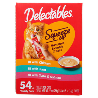 Delectables Squeeze Up Handheld Lickable Treats for Cats Variety Pack, 0.5 oz, 54 count