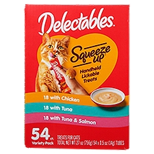 Delectables Squeeze Up Handheld Lickable Treats for Cats Variety Pack, 0.5 oz, 54 count