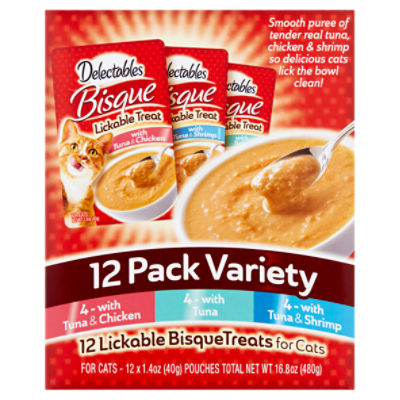 Delectables Bisque Lickable Treats for Cats Pack Variety, 1.4 oz, 12 count