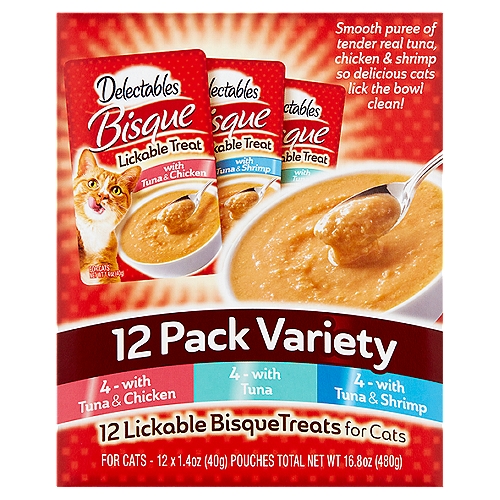 Delectables Bisque Lickable Treats for Cats Pack Variety, 1.4 oz, 12 count