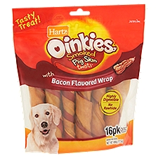 Oinkies Smoked Pig Skin Twists with Bacon Flavored Wrap, Chews for Dogs, 16 Each