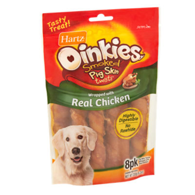 Hartz Oinkies Smoked Pig Skin Twists Wrapped with Real Chicken