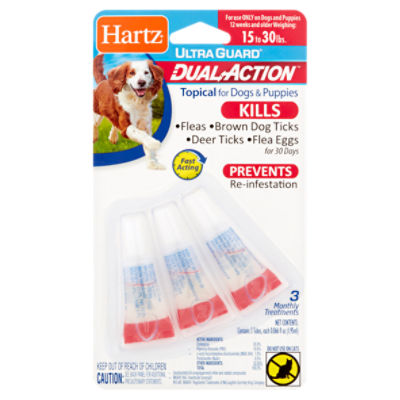 Hartz Ultra Guard Dual Action Topical for Dogs & Puppies, 3 count, 0.066 fl oz