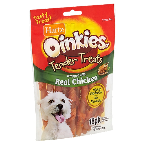 Hartz Oinkies Tender Treats Wrapped with Real Chicken Chews for Dogs, 18 count, 6.7 oz