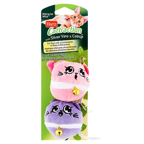 Hartz Cattraction Macaron Mice Cat Toys with Silver Vine & Catnip, 2 count
