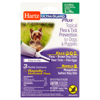 Hartz UltraGuard Plus Topical Flea & Tick Prevention for Dogs & Puppies, 0.031 fl oz, 3 count