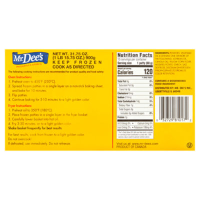 Mr. Dee's Hash Brown Potato Patties, 15 count, 31.75 oz