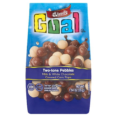Bloom's Kosher Products Goal Two-Tone Pebbles Milk & White Chocolate Covered Corn Pops, 1.94 oz
