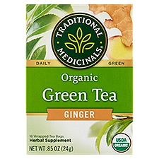Traditional Medicinals Organic Ginger Green Tea Herbal Supplement, 16 count, .85 oz