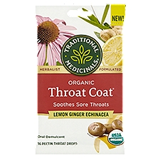 Traditional Medicinals Throat Coat Organic Lemon Ginger Echinacea Pectin Throat Drops, 16 count