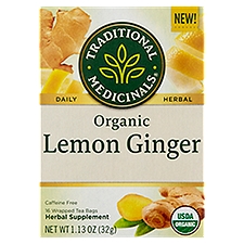 Traditional Medicinals Organic Lemon Ginger Herbal Supplement, 16 count, 1.13 oz