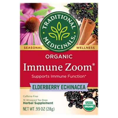 Traditional Medicinals Organic Elderberry Echinacea Tea Bags Herbal Supplement, 16 count, .99 oz
