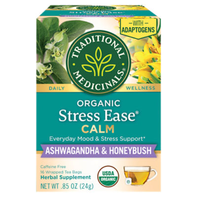 Traditional Medicinals Organic Stress Ease Calm Herbal Supplement Tea Bags, 16 count, .85 oz, 16 Each