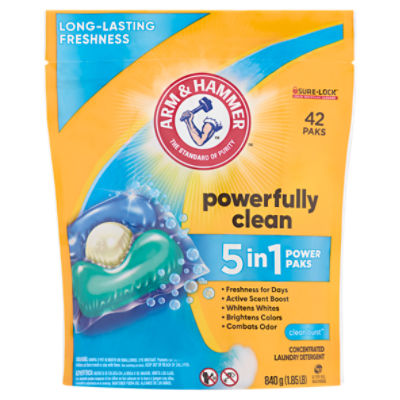 Arm & Hammer Powerfully Clean Clean Burst Concentrated Laundry Detergent, 42 count, 1.85 lb, 1.85 Pound