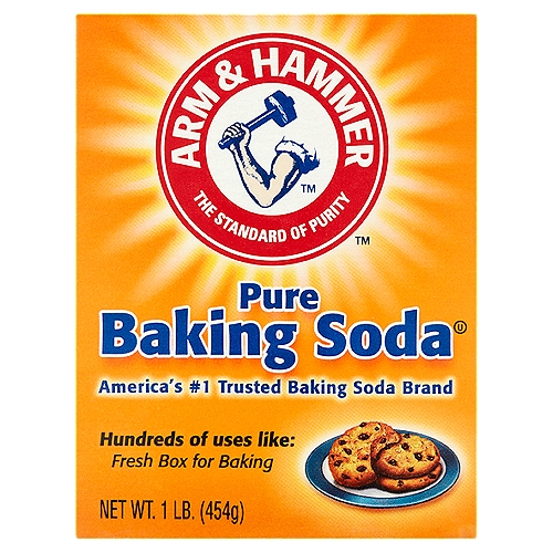 Arm & Hammer Pure Baking Soda, 1 lb
Since an open box of baking soda naturally absorbs unwanted smells and odors, always use a fresh, unopened box of Arm & Hammer™ Baking Soda to make the best tasting cookies and cakes!

Uses
Relieves:
■ heartburn
■ acid indigestion
■ sour stomach
■ and upset stomach due to these symptoms

Drug Facts
Active ingredient - Purpose
Sodium Bicarbonate 100% - Antacid