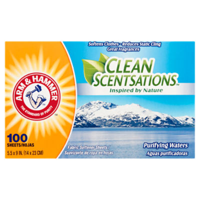 Arm & Hammer Clean Scentsations Purifying Waters Fabric Softener Sheets, 100 count, 100 Each