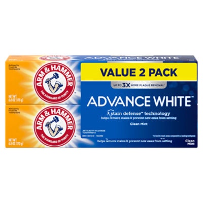 Arm & Hammer Advance White Clean Mint Anticavity Fluoride Toothpaste Value Pack, 2 count, 6.0 oz