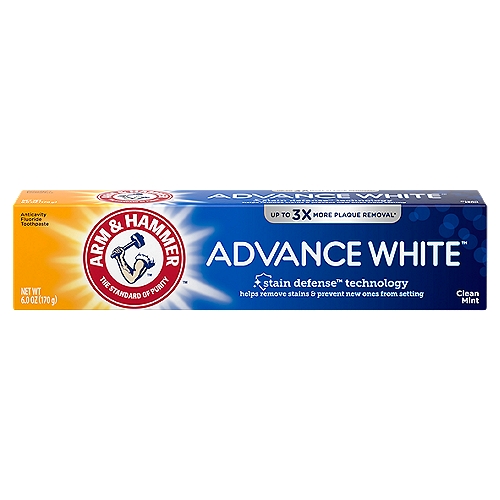Arm & Hammer Advance White Extreme Whitening Clean Mint Toothpaste, 6.0 oz
Fluoride Anticavity Toothpaste

Use
Aids in the prevention of dental decay

Drug Facts
Active ingredient - Purpose
Sodium fluoride 0.24% - Anticavity toothpaste