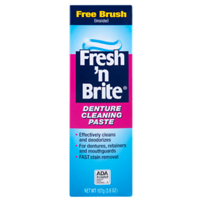 Fresh 'N Brite, Denture Cleaning Paste, Dual Layer 3.8 oz with Brush