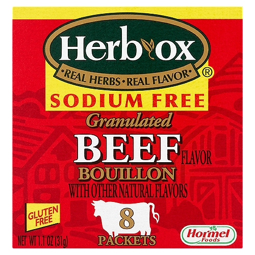 Hormel Foods Herb-Ox Sodium Free Beef Flavor Granulated Bouillon, 8 count, 1.1 oz
