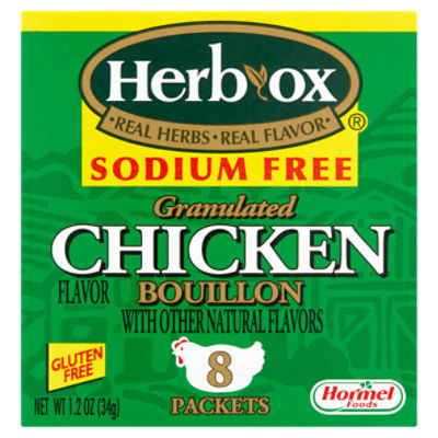 Hormel Foods Herb-Ox Sodium Free Granulated Chicken Flavor Bouillon, 8 count, 1.2 oz, 34 Gram