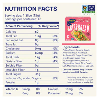 Wasa Gluten Free Sesame & Sea Salt Crispbread, 6.1 oz. Gluten Free Crackers, Non-GMO Ingredients