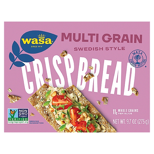 The full-bodied flavor of five perfectly blended, wholesome grains (rye, sourdough, wheat, oats and barley) are in every bite of our multi grain crispbread. The oat flakes and rye bran topping add delicious complexity to each extra-crunchy thick slice.Wasa Multi Grain crispbread is made of wholesome, all natural ingredients and makes a great addition to your day. The whole grains and fiber in Wasa, combined with its signature crunchy texture, can help you feel full and keep you satisfied. With 10 varieties of crispbread, Wasa has a taste for everyone and is a great substitute for bread or other cracker options. Snack Smart, Snack Wasa!