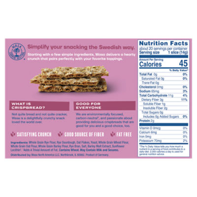 Wasa Multi Grain Crispbread, 9.7 oz. Multigrain Crackers, Non-GMO Ingredients, Fat Free, 9.7 oz