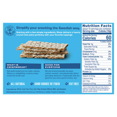 Wasa Light Rye Crispbread, 9.5 oz. Rye Crackers, Non-GMO Ingredients, Fat Free, 9.5 oz
