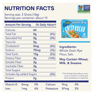 Wasa Light Rye Crispbread, 9.5 oz. Rye Crackers, Non-GMO Ingredients, Fat Free, 9.5 oz