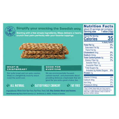 Wasa Sourdough Crispbread, 9.7 oz. Crackers, Non-GMO Ingredients, Fat Free, 9.7 oz
