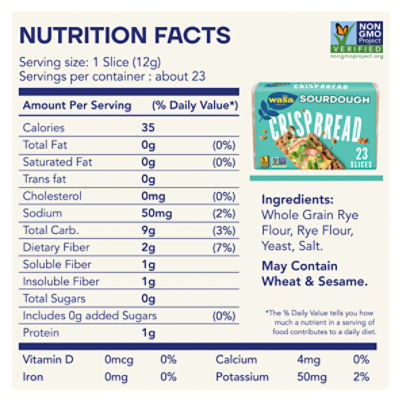 Wasa Sourdough Crispbread, 9.7 oz. Crackers, Non-GMO Ingredients, Fat Free, 9.7 oz