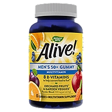 Alive! Orange & Cherry Flavor Men's 50+ Gummy, Multi-Vitamin Supplement, 60 Each