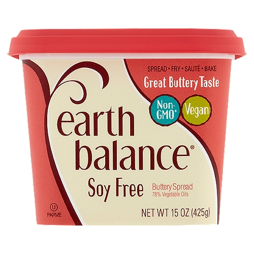 Earth Balance Soy Free Buttery Spread, 15 oz
Non-GMO*
Without the Worry
*Earth Balance Buttery Spreads are made with non-GMO ingredients. They are naturally free from hydrogenated oils and have zero grams of trans fat.

Excellent source of ALA Omega-3
500mg ALA per serving which is 31% of the 1.6g daily value for ALA.

The Taste You Crave
The rich buttery taste of this Earth Balance® Spread makes your favorite foods simply delicious. Our creamy buttery spread will delight your taste buds and win your heart.